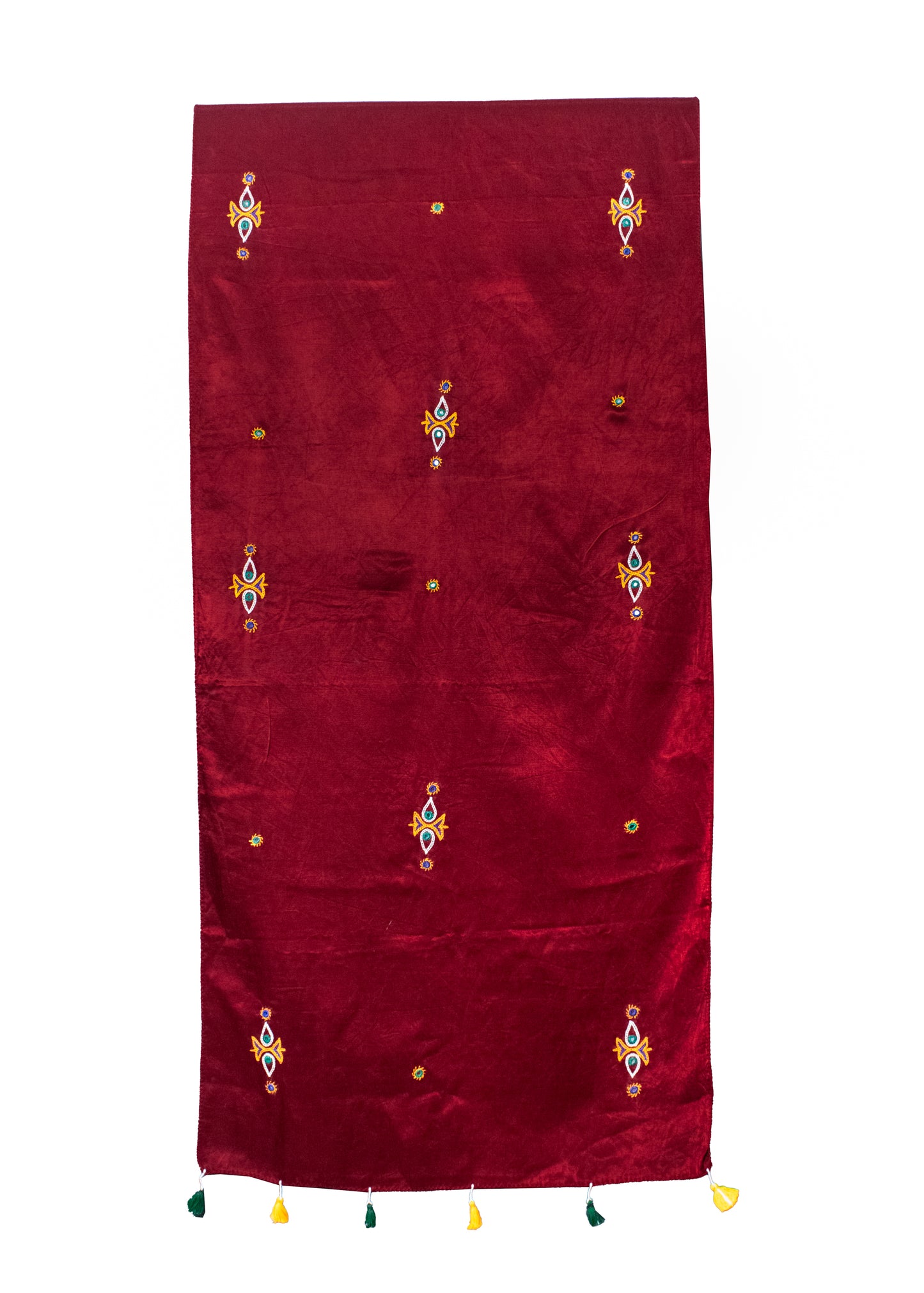 Ahir Work Mashru Silk Hand Embroidered Mirror Work Stole with Tassels     -  SKU : RD05101A