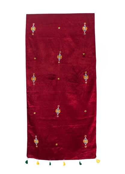 Ahir Work Mashru Silk Hand Embroidered Mirror Work Stole with Tassels     -  SKU : RD05101A