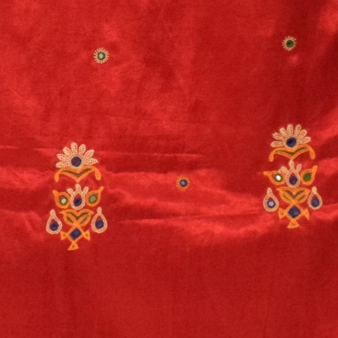 Ahir Work Mashru Silk Hand Embroidered Mirror Work Stole with Tassels - 2 Mtr Length    -  SKU : RD06303G