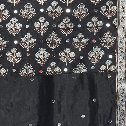 Plain Dyeing Mashru Silk Natural Dye Ajrakh Patti Mirror Work Stole with Tassels - 2.1 Mtr Length    -  SKU : RD03703B