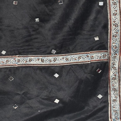 Plain Dyeing Mashru Silk Natural Dye Ajrakh Patti Mirror Work Stole with Tassels - 2.1 Mtr Length    -  SKU : RD03703E