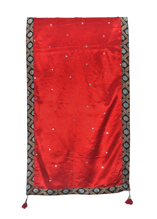 Plain Dyeing Mashru Silk Natural Dye Ajrakh Patti Mirror Work Stole with Tassels - 2.1 Mtr Length    -  SKU : RD03703D