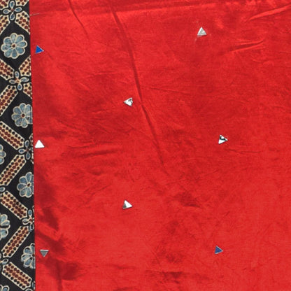 Plain Dyeing Mashru Silk Natural Dye Ajrakh Patti Mirror Work Stole with Tassels - 2.1 Mtr Length    -  SKU : RD03703D