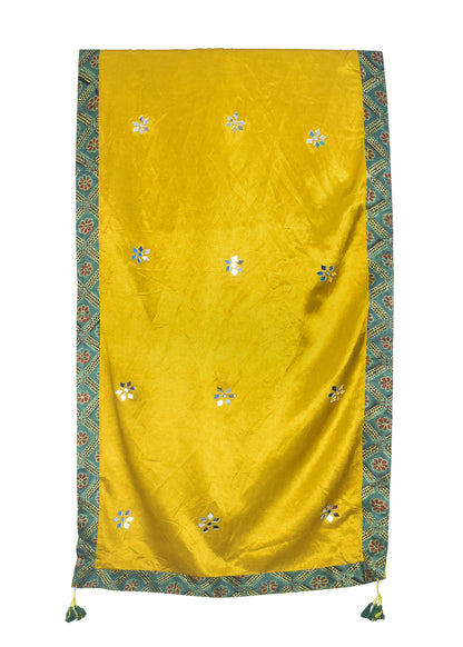 Plain Dyeing Mashru Silk Natural Dye Ajrakh Patti Mirror Work Stole with Tassels - 2.1 Mtr Length    -  SKU : RD03703C