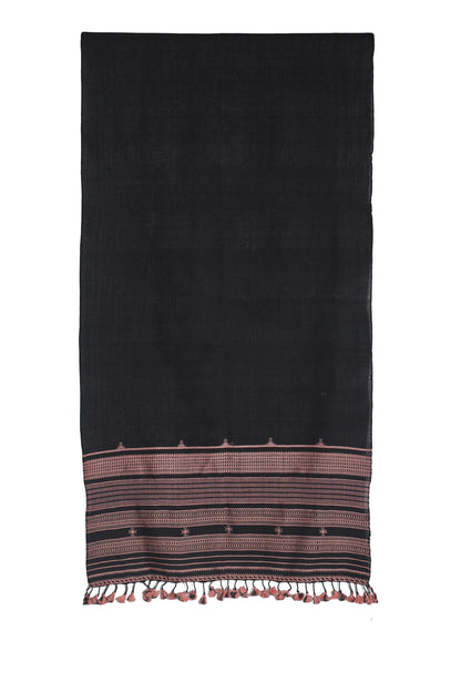 Handloom Woven Kala Cotton Patterned Weaving Stole with Tassels - 2.1 Mtr Length    -  SKU : DB05A01E