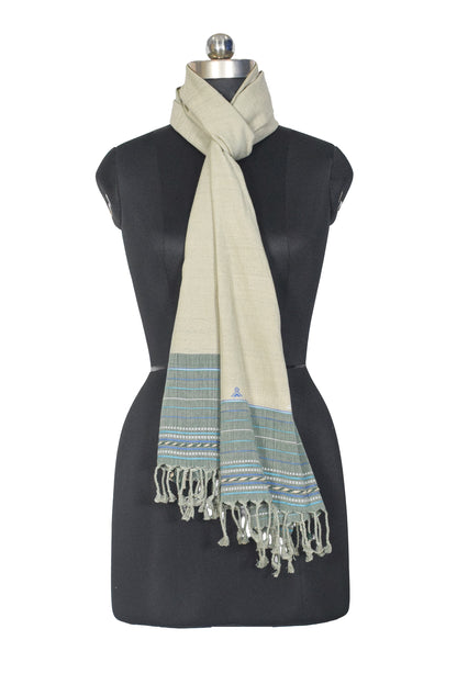 Handloom Woven Kala Cotton Patterned Weaving Stole with Tassels - 2.1 Mtr Length    -  SKU : DB05A01C