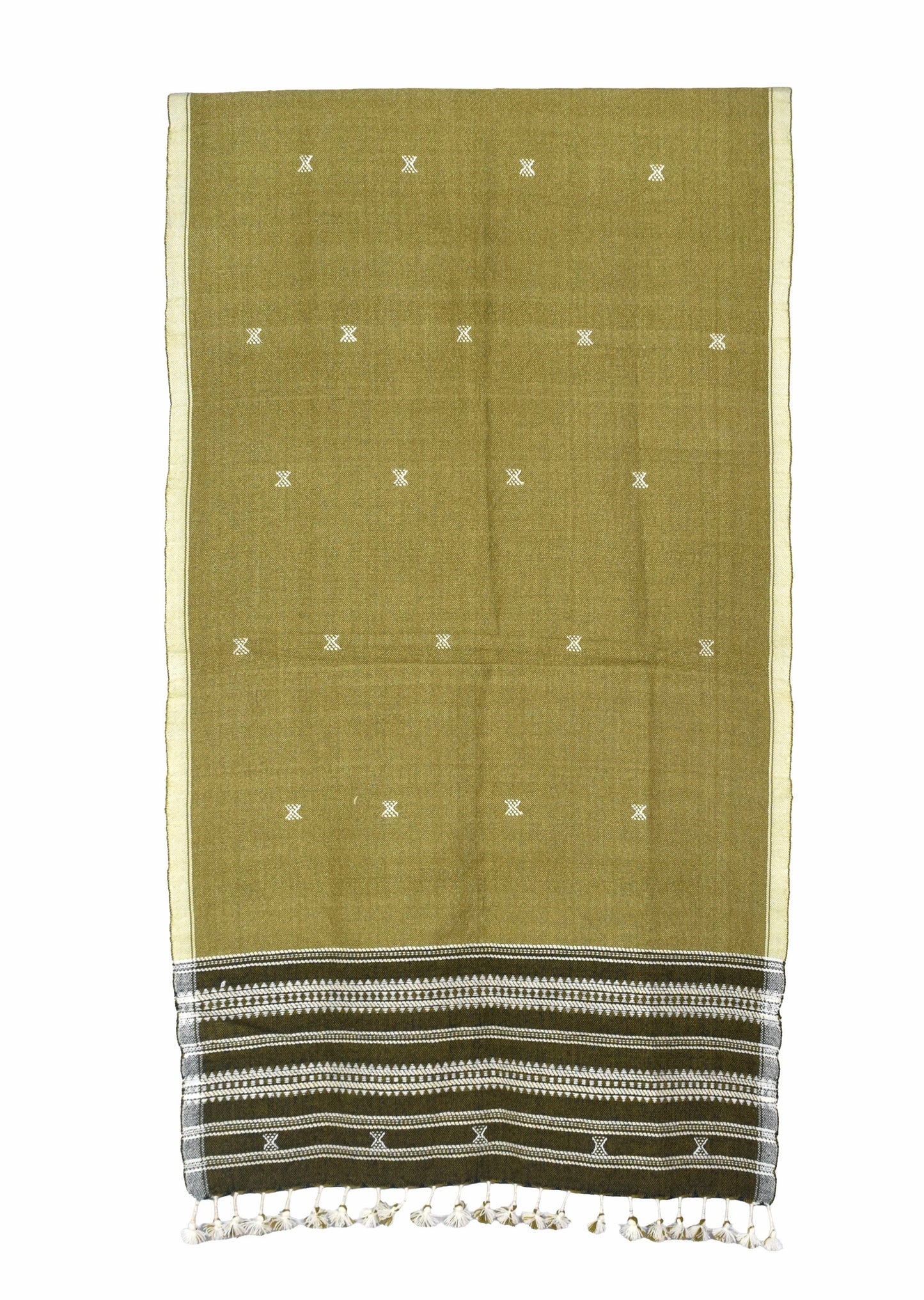 Handloom Woven Kala Cotton Patterned Weaving Stole with Tassels - 2.1 Mtr Length    -  SKU : DB09101D