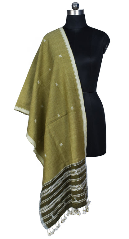 Handloom Woven Kala Cotton Patterned Weaving Stole with Tassels - 2.1 Mtr Length    -  SKU : DB09101D