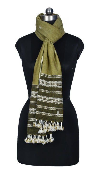 Handloom Woven Kala Cotton Patterned Weaving Stole with Tassels - 2.1 Mtr Length    -  SKU : DB09101D