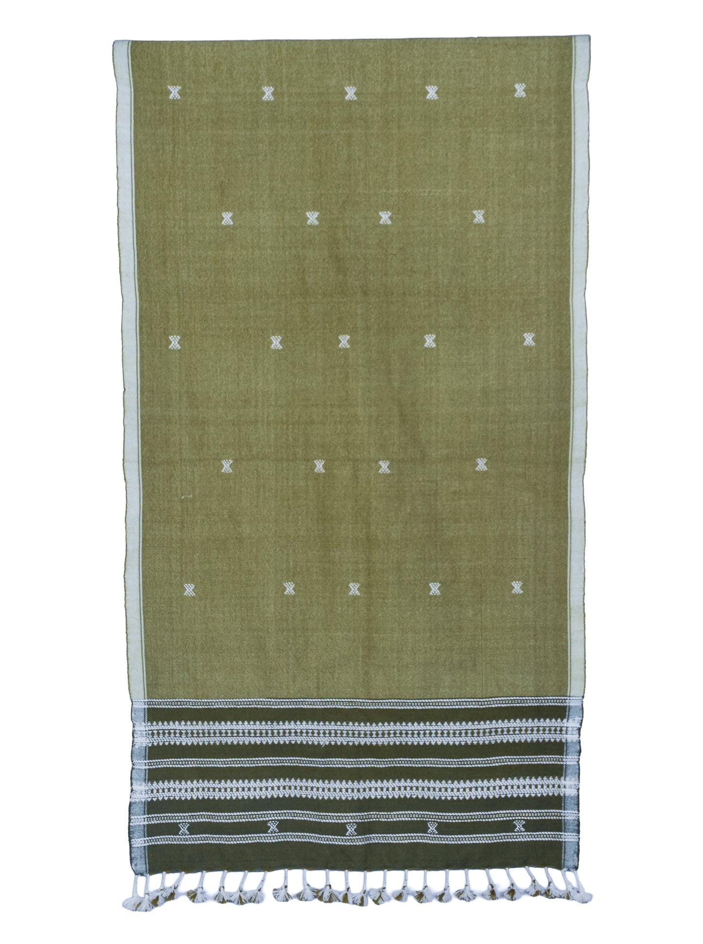 Handloom Woven Kala Cotton Patterned Weaving Stole with Tassels - 2.1 Mtr Length    -  SKU : DB09101A