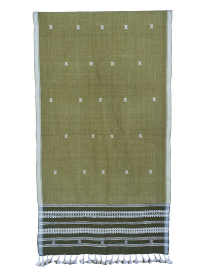 Handloom Woven Kala Cotton Patterned Weaving Stole with Tassels - 2.1 Mtr Length    -  SKU : DB09101A