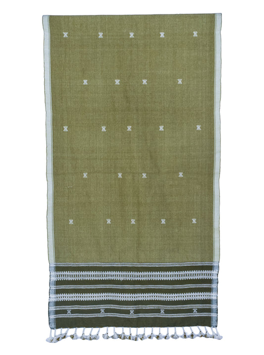 Handloom Woven Kala Cotton Patterned Weaving Stole with Tassels - 2.1 Mtr Length    -  SKU : DB09101A