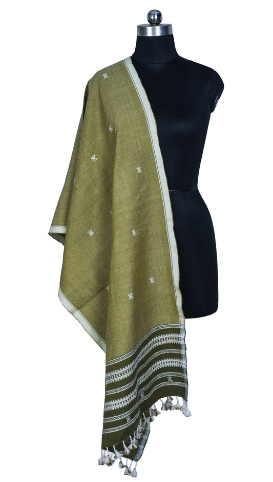 Handloom Woven Kala Cotton Patterned Weaving Stole with Tassels - 2.1 Mtr Length - SKU : DB09101A