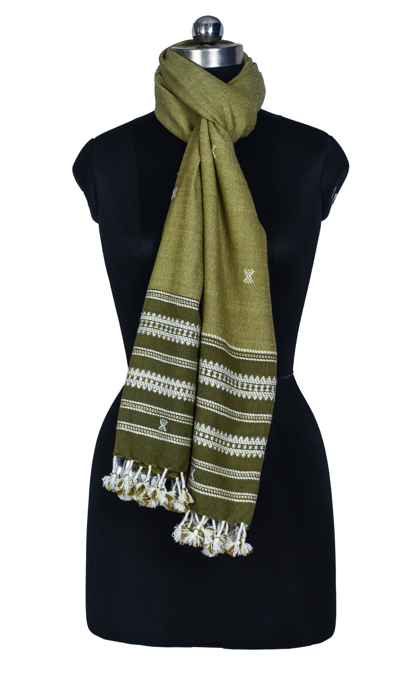 Handloom Woven Kala Cotton Patterned Weaving Stole with Tassels - 2.1 Mtr Length    -  SKU : DB09101A