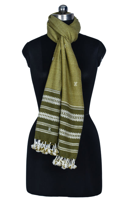 Handloom Woven Kala Cotton Patterned Weaving Stole with Tassels - 2.1 Mtr Length    -  SKU : DB09101A