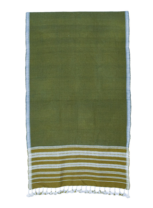 Handloom Woven Kala Cotton Patterned Weaving Stole with Tassels - 2.1 Mtr Length    -  SKU : DB09101F