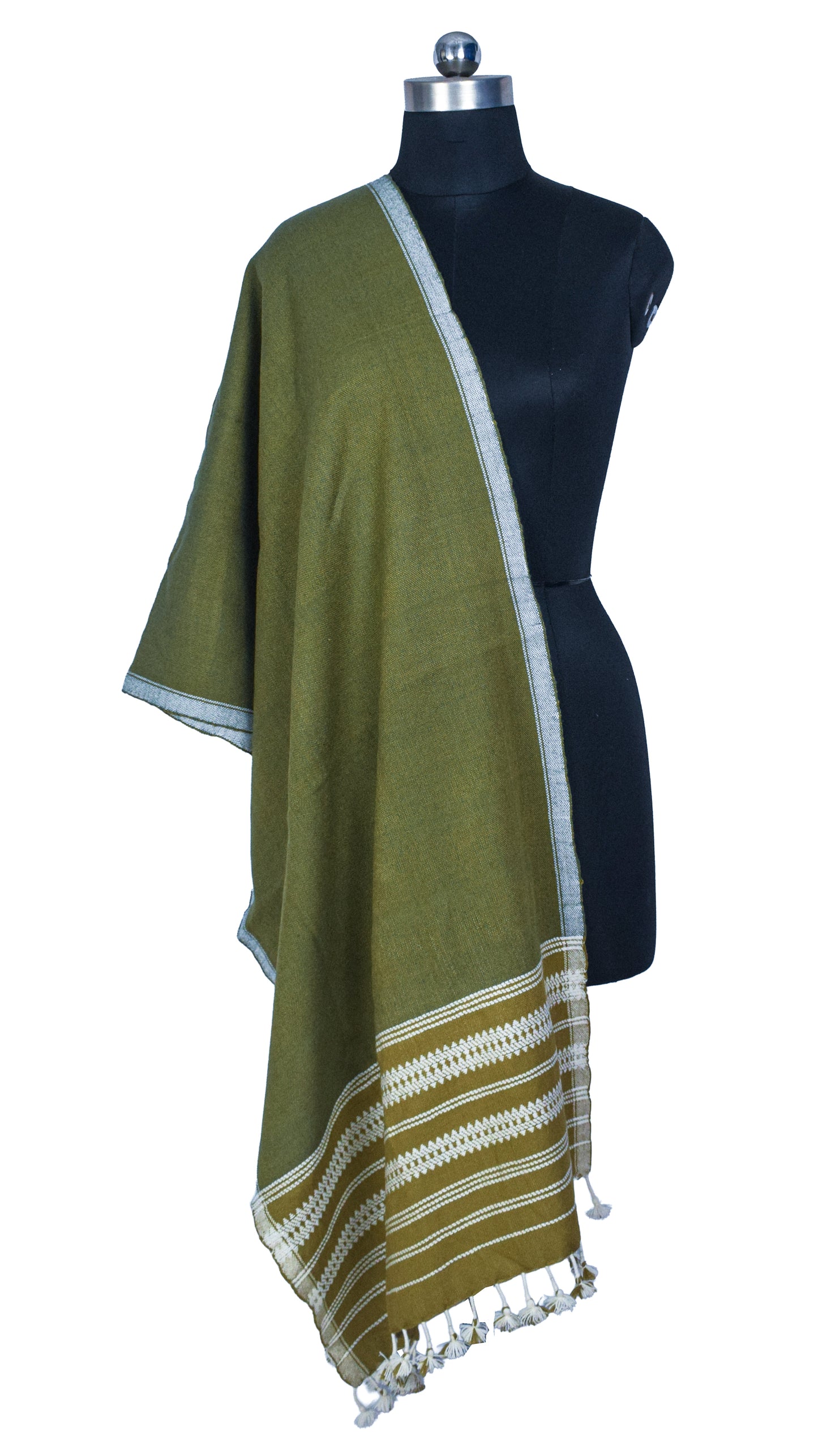 Handloom Woven Kala Cotton Patterned Weaving Stole with Tassels - 2.1 Mtr Length    -  SKU : DB09101F