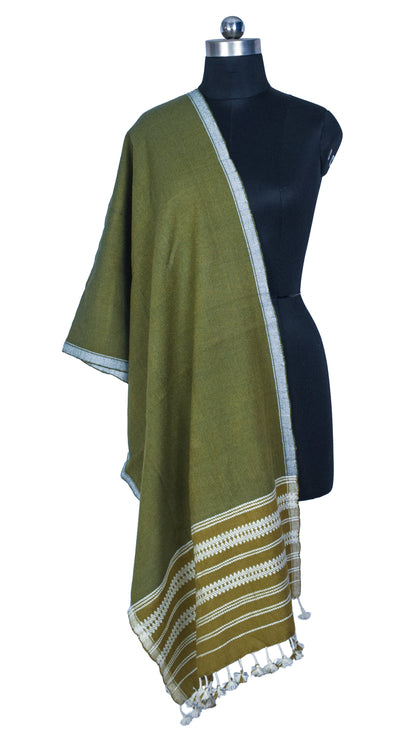 Handloom Woven Kala Cotton Patterned Weaving Stole with Tassels - 2.1 Mtr Length    -  SKU : DB09101F