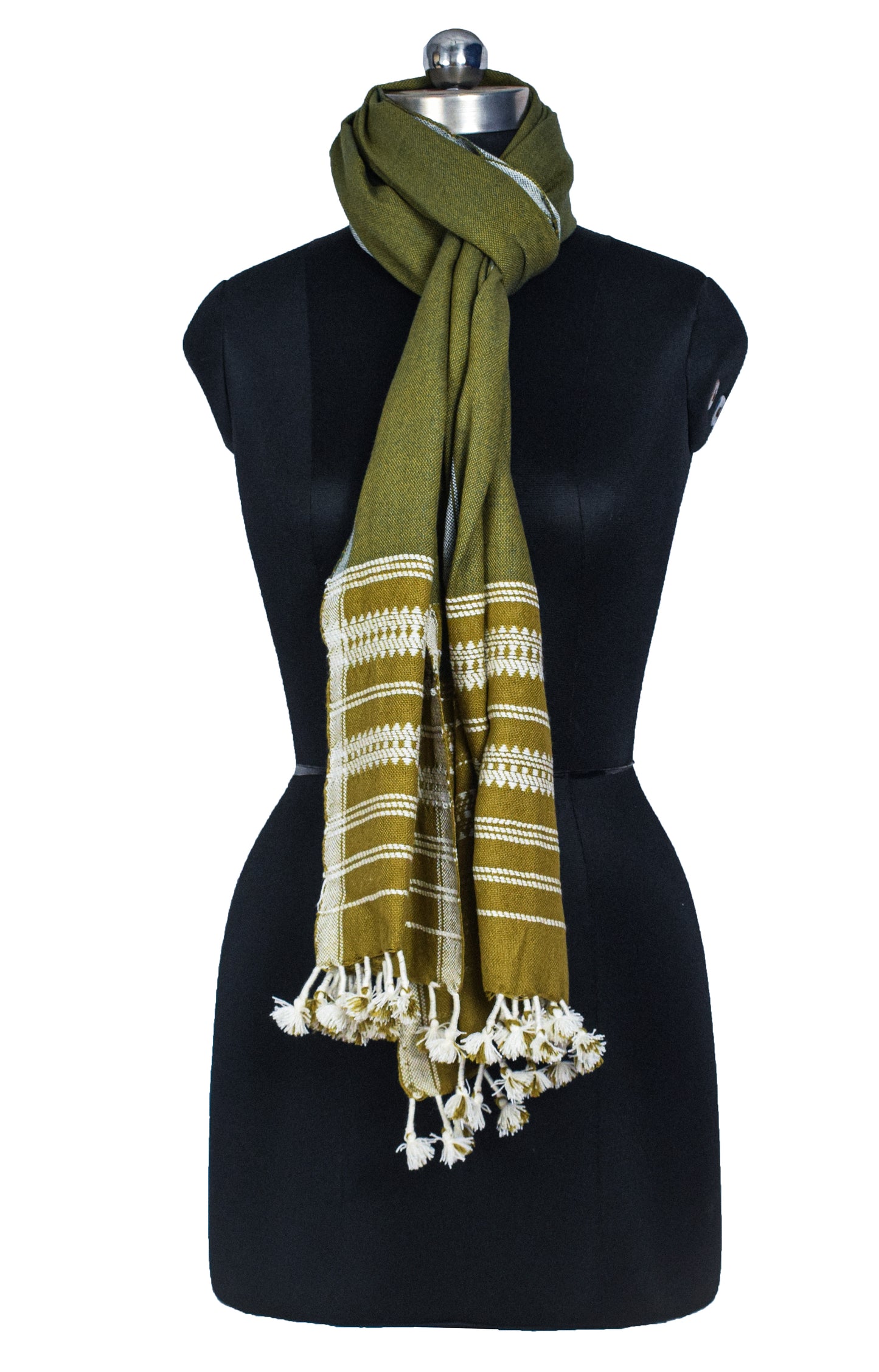Handloom Woven Kala Cotton Patterned Weaving Stole with Tassels - 2.1 Mtr Length    -  SKU : DB09101F