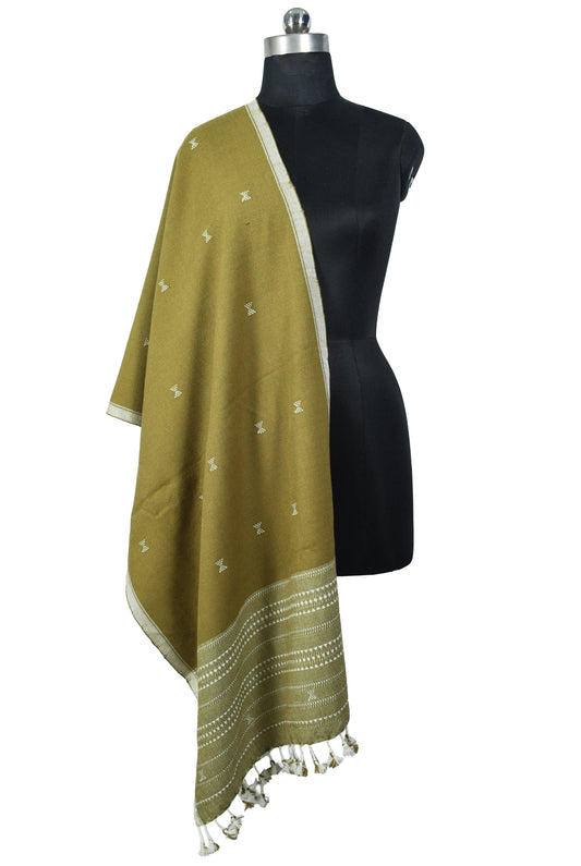 Handloom Woven Kala Cotton Patterned Weaving Stole with Tassels - 2.1 Mtr Length    -  SKU : DB09101B