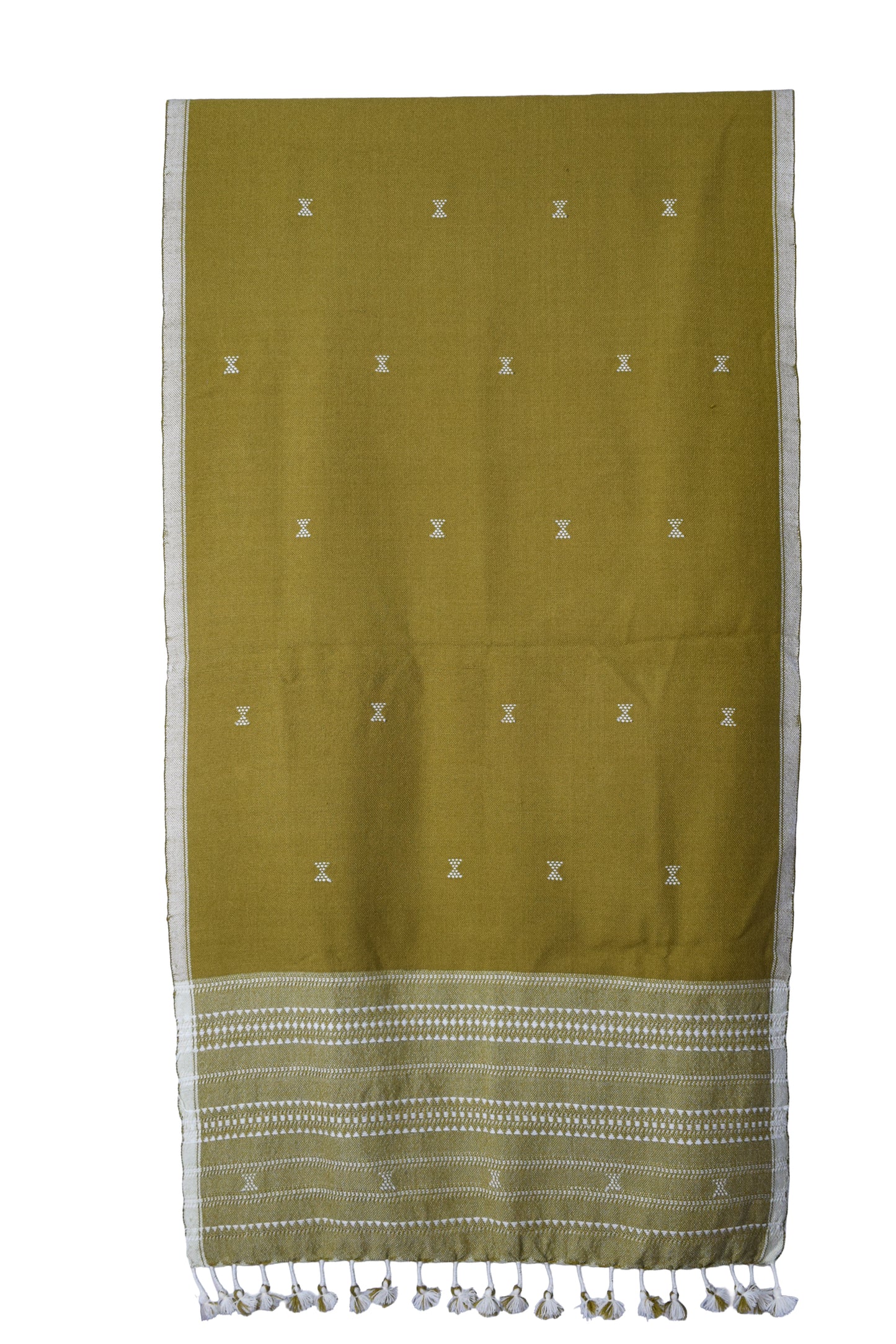 Handloom Woven Kala Cotton Patterned Weaving Stole with Tassels - 2.1 Mtr Length    -  SKU : DB09101B
