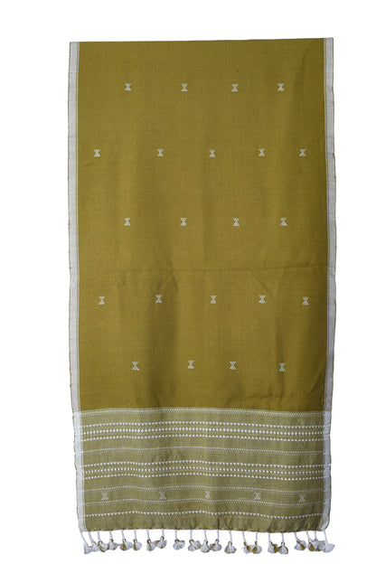 Handloom Woven Kala Cotton Patterned Weaving Stole with Tassels - 2.1 Mtr Length    -  SKU : DB09101B