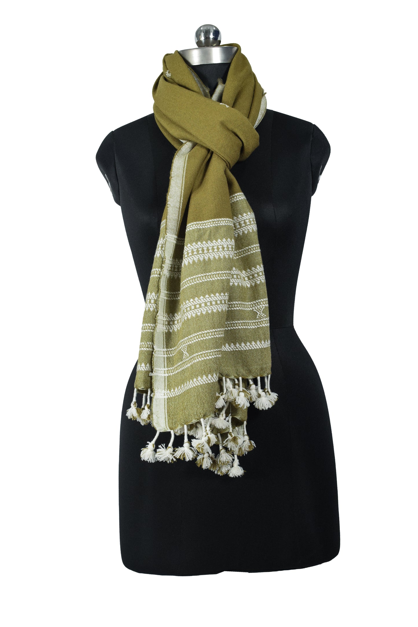 Handloom Woven Kala Cotton Patterned Weaving Stole with Tassels - 2.1 Mtr Length    -  SKU : DB09101B