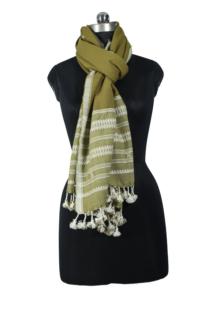 Handloom Woven Kala Cotton Patterned Weaving Stole with Tassels - 2.1 Mtr Length    -  SKU : DB09101B