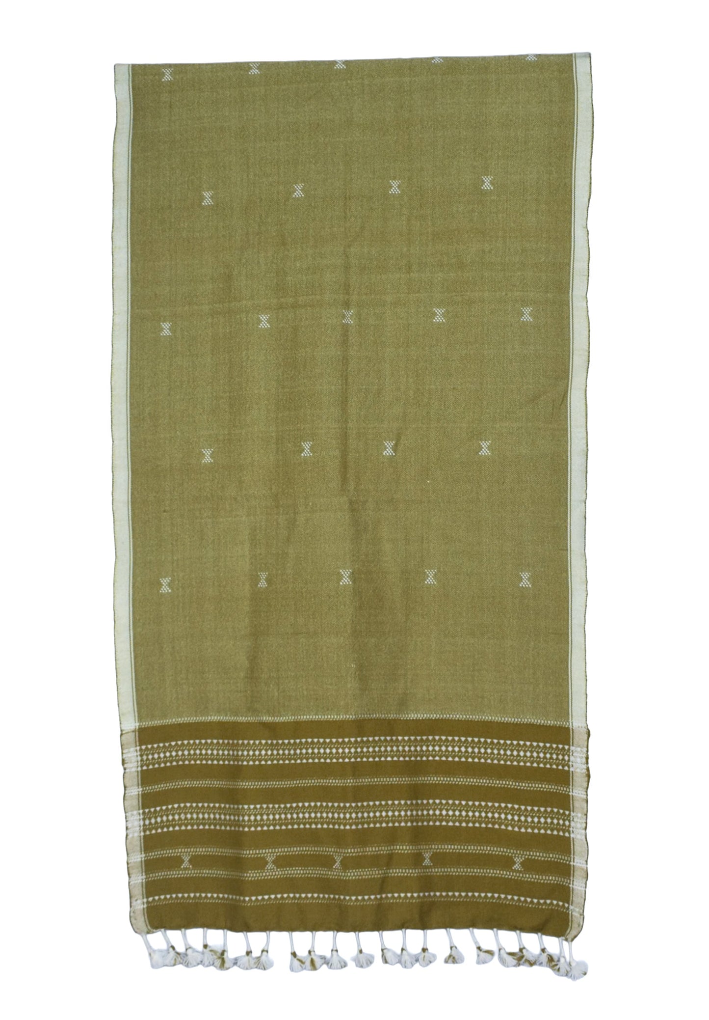Handloom Woven Kala Cotton Patterned Weaving Stole with Tassels - 2.1 Mtr Length    -  SKU : DB09101C