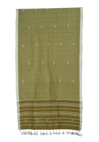Handloom Woven Kala Cotton Patterned Weaving Stole with Tassels - 2.1 Mtr Length    -  SKU : DB09101C