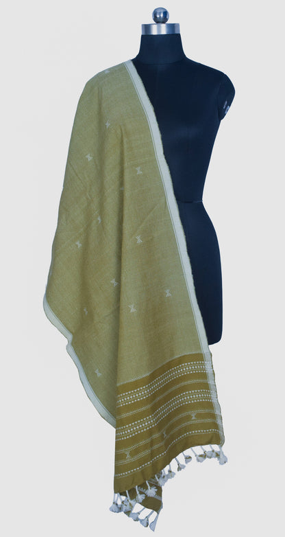 Handloom Woven Kala Cotton Patterned Weaving Stole with Tassels - 2.1 Mtr Length    -  SKU : DB09101C