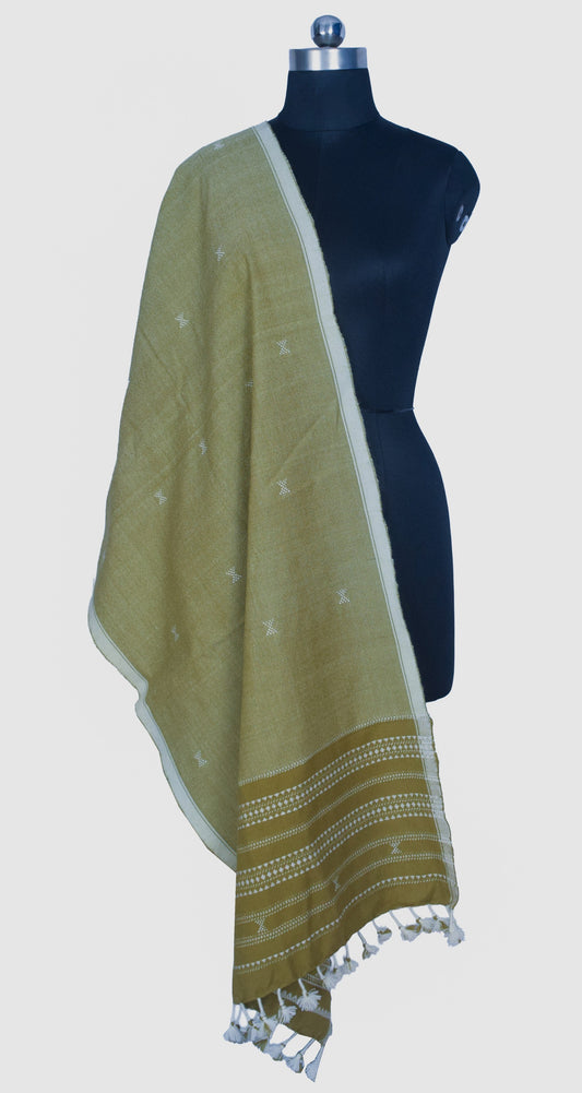 Handloom Woven Kala Cotton Patterned Weaving Stole with Tassels - 2.1 Mtr Length    -  SKU : DB09101C