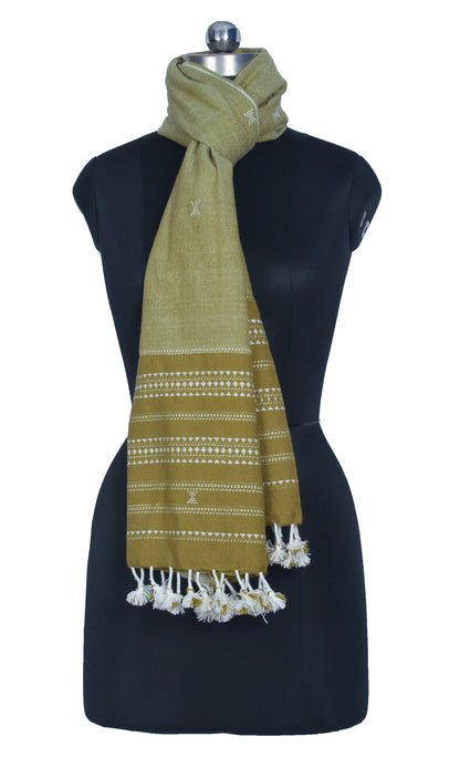 Handloom Woven Kala Cotton Patterned Weaving Stole with Tassels - 2.1 Mtr Length    -  SKU : DB09101C