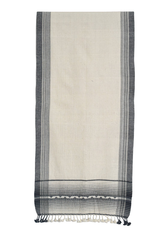 Handloom Woven Kala Cotton Patterned Weaving Stole with Tassels - 2.1 Mtr Length    -  SKU : DB05A01A