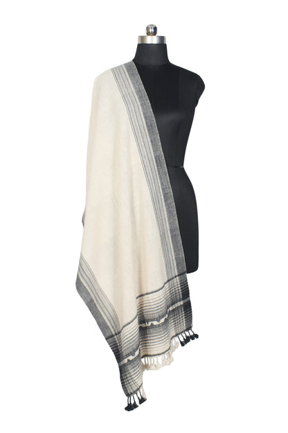 Handloom Woven Kala Cotton Patterned Weaving Stole with Tassels - 2.1 Mtr Length    -  SKU : DB05A01A