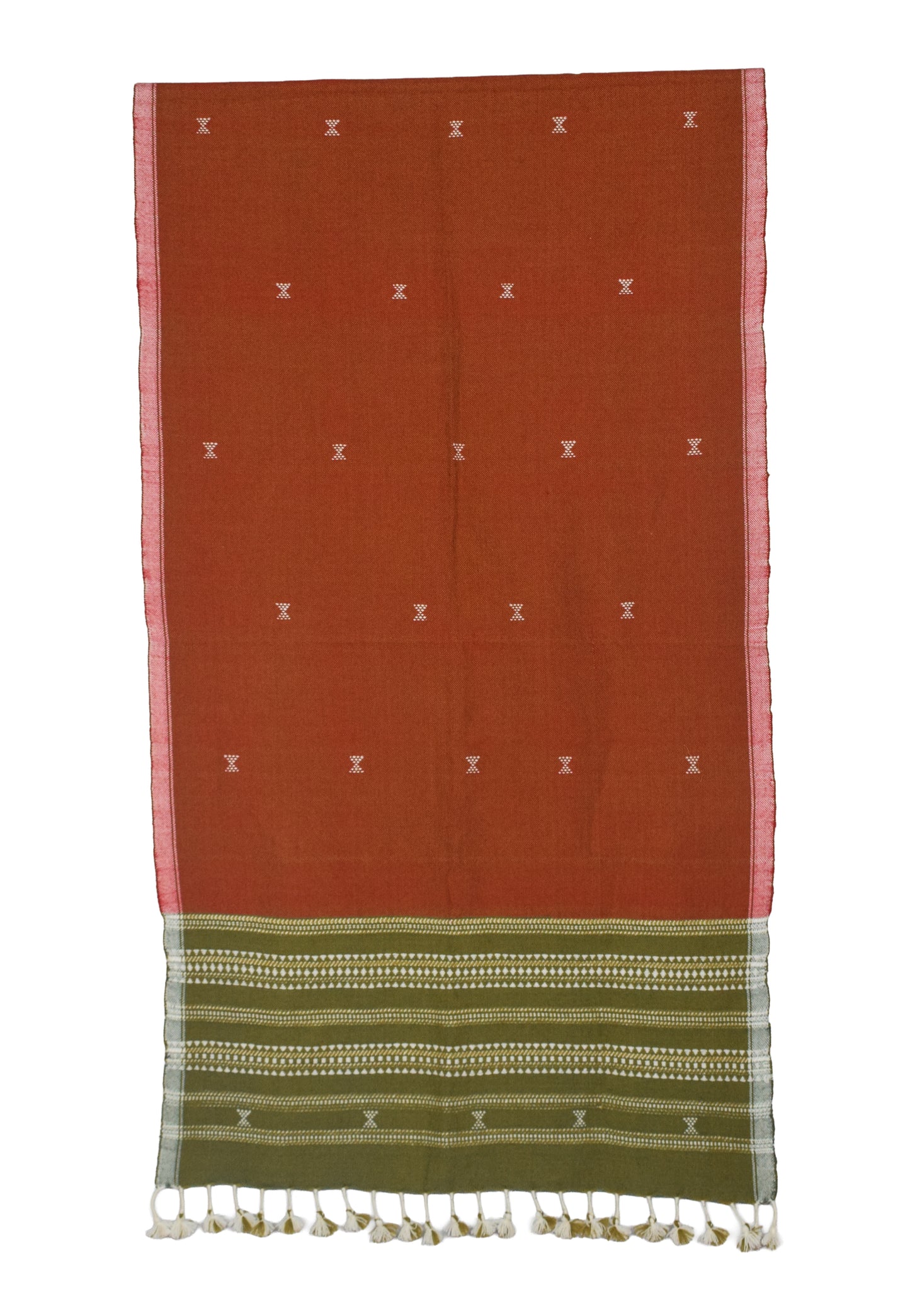 Handloom Woven Kala Cotton Patterned Weaving Stole with Tassels - 2.1 Mtr Length    -  SKU : DB09101E