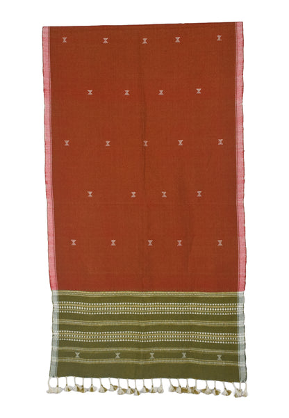 Handloom Woven Kala Cotton Patterned Weaving Stole with Tassels - 2.1 Mtr Length    -  SKU : DB09101E