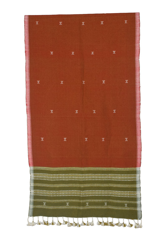 Handloom Woven Kala Cotton Patterned Weaving Stole with Tassels - 2.1 Mtr Length    -  SKU : DB09101E