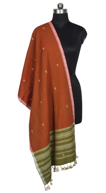 Handloom Woven Kala Cotton Patterned Weaving Stole with Tassels - 2.1 Mtr Length    -  SKU : DB09101E