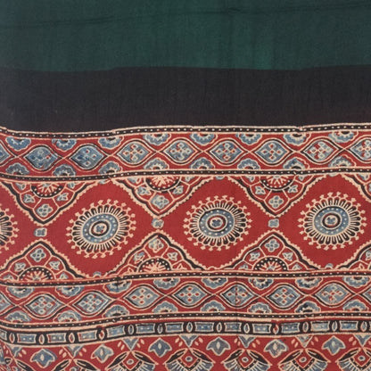 Plain Dyeing Modal Silk Part Natural Dye Half Ajrakh Hand Block Print Stole with Tassels - 2.1 Mtr Length    -  SKU : AI2253AA