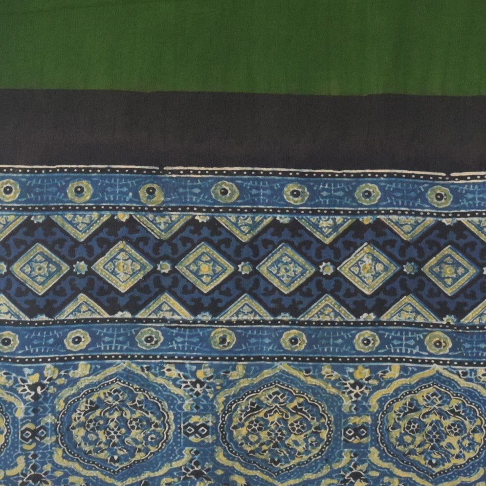 Plain Dyeing Modal Silk Part Natural Dye Half Ajrakh Hand Block Print Stole with Tassels - 2.1 Mtr Length    -  SKU : AI2253AC