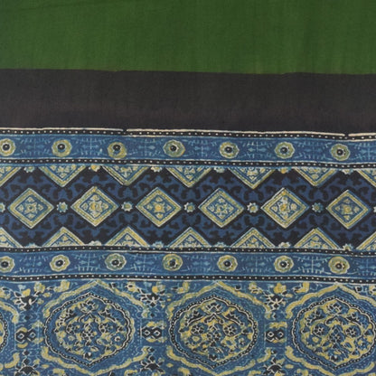 Plain Dyeing Modal Silk Part Natural Dye Half Ajrakh Hand Block Print Stole with Tassels - 2.1 Mtr Length    -  SKU : AI2253AC