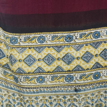 Plain Dyeing Modal Silk Part Natural Dye Half Ajrakh Hand Block Print Stole with Tassels - 2.1 Mtr Length    -  SKU : AI22503C
