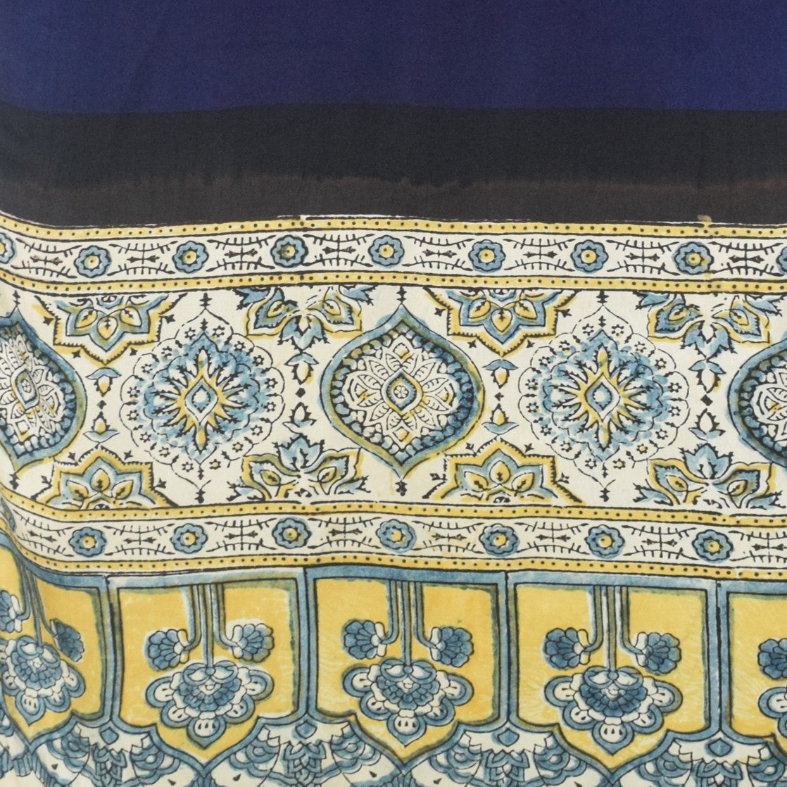 Plain Dyeing Modal Silk Part Natural Dye Half Ajrakh Hand Block Print Stole with Tassels - 2.1 Mtr Length    -  SKU : AI22503H