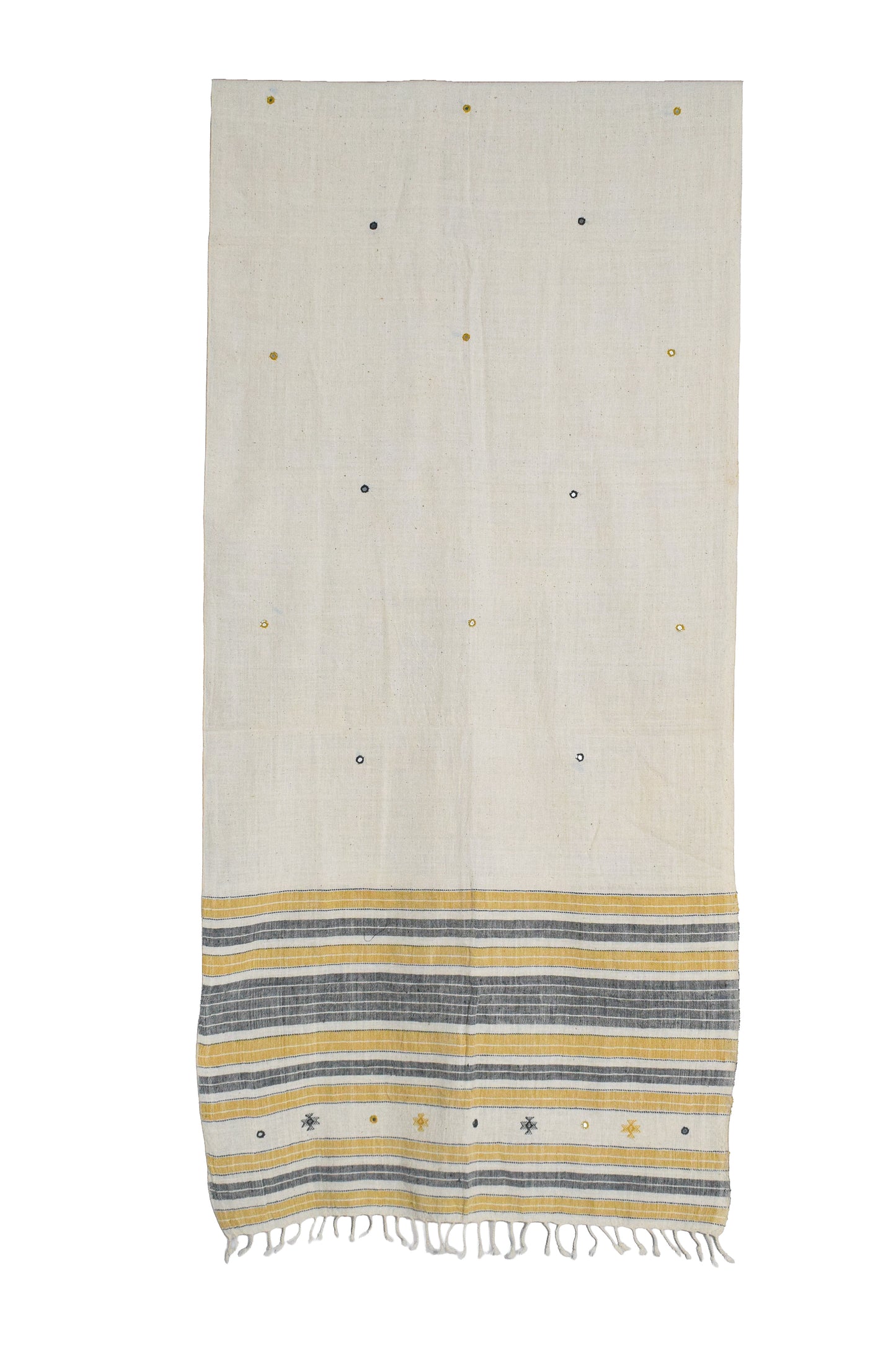 Weaving Design Kala Cotton Small Mirror Work Stole with Tassels - 2.1 Mtr Length    -  SKU : DB05A02A