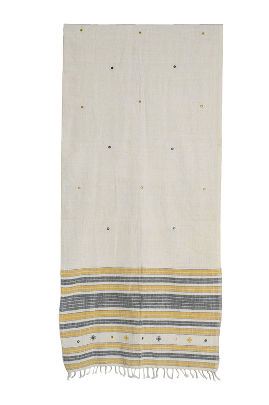 Weaving Design Kala Cotton Small Mirror Work Stole with Tassels - 2.1 Mtr Length    -  SKU : DB05A02A