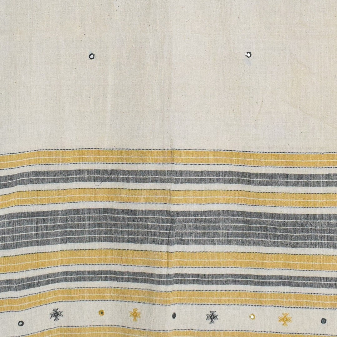 Weaving Design Kala Cotton Small Mirror Work Stole with Tassels - 2.1 Mtr Length    -  SKU : DB05A02A