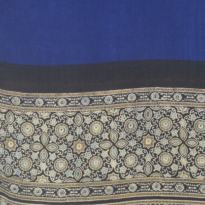 Ajrakh Modal Silk Part Natural Dye Half Plain Dyeing Hand Block Print Stole With Tassels - 2.1 Mtr Length    -  SKU : AI26902I