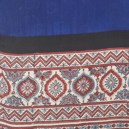 Ajrakh Modal Silk Part Natural Dye Half Plain Dyeing Hand Block Print Stole With Tassels - 2.1 Mtr Length    -  SKU : AI26902G