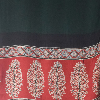 Ajrakh Modal Silk Part Natural Dye Half Plain Dyeing Hand Block Print Stole With Tassels - 2.1 Mtr Length    -  SKU : AI26902C